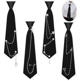 Shyyween 4 Pcs Punk Metal Chain Necktie for Women Men Punk Ties Metal Chain Star Tie Pre Tied Adjustable Clothing Accessories for Uniform Shirt Accessory Prom School Party Ceremony Music Festival