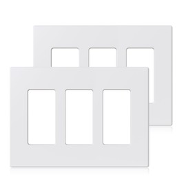 ELEGRP 3-Gang Screwless Decorative Wall Plates, Mid-Size Unbreakable Thermoplastic Faceplate Cover for Decorator Receptacle Outlet Switch, UL Listed (2 Pack, Matte White)