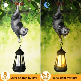 Gerrii Solar Light Outdoor Statues Resin Possum Upside Down with LED Lantern 13'' Waterproof Hanging Animal Figurine with String for Yard Garden Tree Wall Decoration Gifts for Mom Women