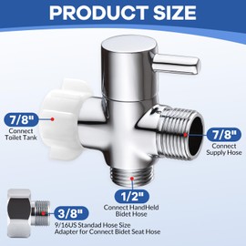Bidet T Adapter with Shut off Valve, Metal T Valve for Bidet 7/8” X 7/8” X 1/2”or 3/8”, Tee Connector Bidet Attachment for Handheld Toilet Spray