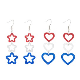 2 Pairs 4th of July Earrings for Women Patriotic Acrylic Heart Star Drop Dangle Earrings Set Independence Day Party Jewelry Set Gifts (Red White Blue)
