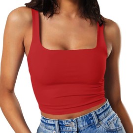 Artfish Women's Sleeveless Strappy Crop Tank Tops Square Neck Workout Gym Camis Going Out Red XS