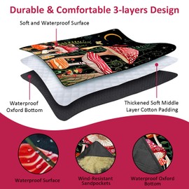 Mushroom Picnic Blankets Waterproof Foldable Picnic Blanket 80"x 60" Picnic Mat 3-Layer Thicking Outdoor Picnic Blanket Sandproof Lightweight Beach Picnic Blanket with Strap Machine Washable