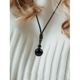Harry and Henry Healing Crystals Necklace for Women Men Natural Gemstone Chakra Protection Necklace with Adjustable Rope Cord Round Stone Bead Pendant Necklaces(Black)