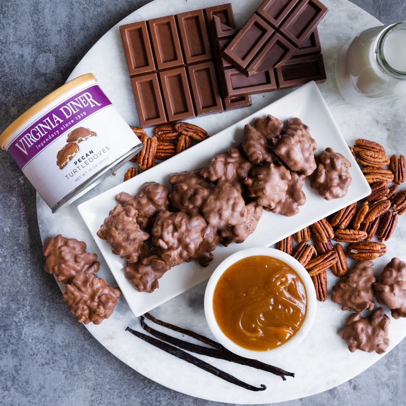 Virginia Diner Chocolate Pecan Turtledoves Candy Clusters with Caramel -