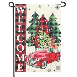 Welcome Christmas Truck Tree Garden Flag 12x18 Inch Double Sided Winter Seasonal Flag(A)