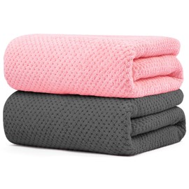 YURIRIA Toallas de Baño 2 Packs Superabsorbente Juego de Toallas Suave Toalla para Baño,Toallas de Microfibra para Cuerpo, Playa, Piscina, Gimnasio, SPA(Gris+Rosa)