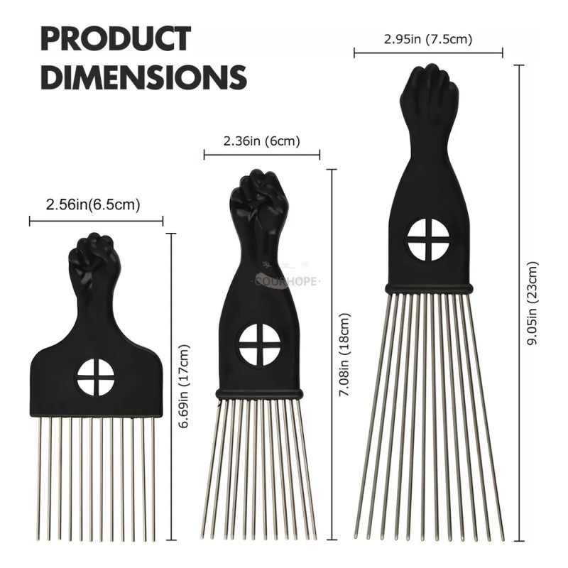 3pz Juego De Acero Peine Para Cabello Rizado Afro Unisexo