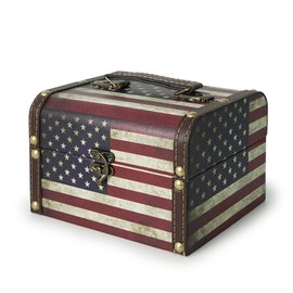 DreamsEden Small American Flag Suitcase - Decorative Treasure Keepsake Boxes Vintage Tin Storage Jewelry Chest Box for Kids Girls Boys Gifts Home Decorations (Wood, 7L x 6W x 5H Inches)