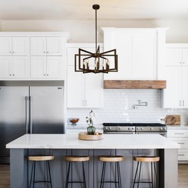 Klgxnrd 8-Light Modern Farmhouse Black Geometric Chandelier, Adjustable Height Dining Room Light Fixtures Over Table, Large Industrial Metal Chandeliers for Dining Room Kitchen Island Entryway