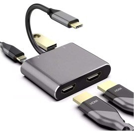GODT GAME 4K USB C to Dual HDMI Adapter Hub 60Hz, 4in1 - includes USB 3.0 and PD Input Charger Port, compatible with Thunderbolt 3, Mac, Windows, Multi-Screen Display Splitter for Type C