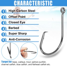 150pcs Octopus Circle Hooks Saltwater Fishing Hook Offset Sport Circle Bait Hook Catfish Hooks High Carbon Steel Fish Hooks Tackle