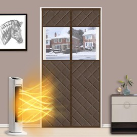 MAGZO Insulated Door Curtain for Winter with Perspective Window, 48" x 80", Made of Oxford&Cotton, Weatherproof Insulation Cover Blanket for Standard Entry Doors, Keep Cold Out, Strong Magnets, Brown