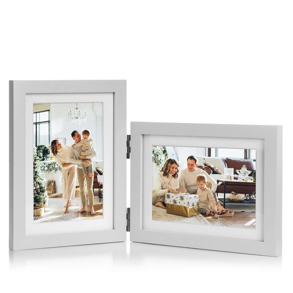 Tamolus 5X7 Double Wooden Hinged Picture Frame Vertical and Horizontal