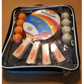 Harvil 4-Player Table Tennis Racket and Ball Set with Nylon Carrying Bag.