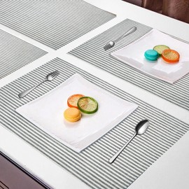 AKCOT - Juego de 4 manteles individuales de rayas pequeñas para mesa de comedor, resistentes al calor, lavables 100% algodón, manteles individuales modernos para decoración de mesa de comedor, 13 x 19