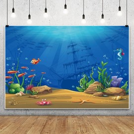 XMJJKUF Ocean Photography Backdrop 7x5ft Under The Sea Background Underwater Backdrops Sea Backdrop Fish Coral Sunken Ship Banner Ocean Themed Birthday Party Deacor Booth Props