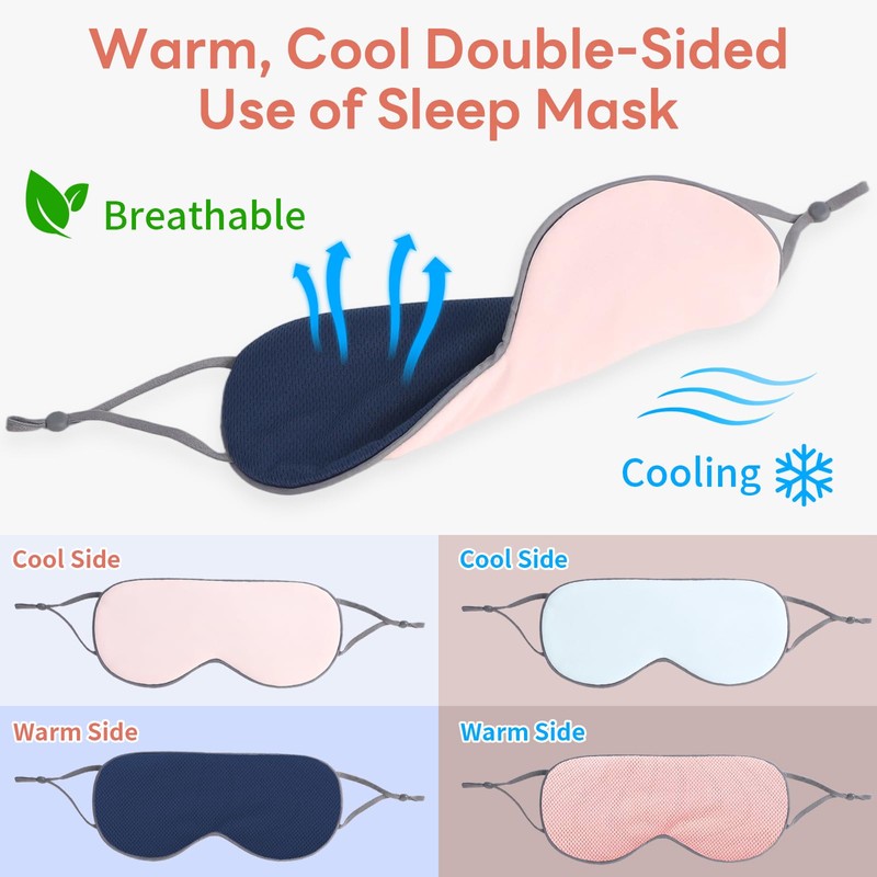 Double-Sided Sleep Mask 2 Pack, Warm Cool Two-Side Design, Soft