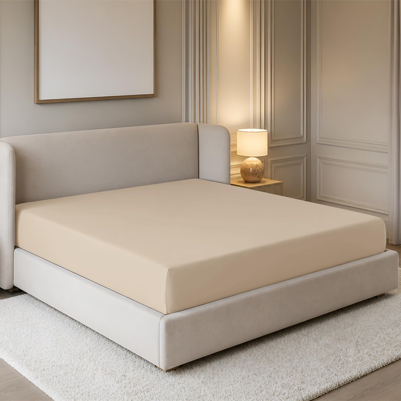 Oxford Homeware Beige King Size Fitted Sheets -100% Brushed Microfibre