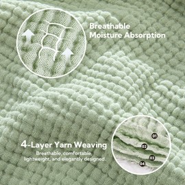 SOULFUL Muslin Throw Blanket with Tassels - Soft Twin Cotton Throw Blanket for Couch or Bed, Lightweight and Breathable Gauze for All Seasons, Grassgreen, 60" x 80"