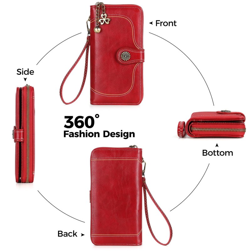 RRANCharltu Women's Large Capacity Leather Purse, red, Elegant