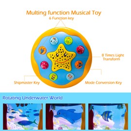 Baby Toys 6 to 12 Months Musical Light Up Tummy Time Infant Toys 3-6 7 8 9 12-18 Months Crawling Ocean Rotating Projector Baby Gifts for 1 2 3 Year Old Boy Girl Birthday Toddlers Kids