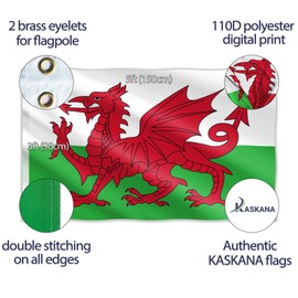 Welsh Flag – Wales Flag - Cymru Welsh Dragon Flag - Double Seam - 2 brass eyelets, large 5ft x 3ft