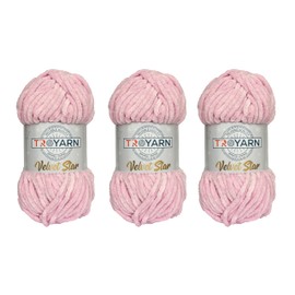 Troyarn Velvet Star (3- Skeins Pack) Silvery Glitter Chenille Baby Blanket Yarn Amigurumi Yarn for Crocheting and Knitting Super Bulky 3x100 gr (3x120 yds) (10405 - Pink, 3 Skein)