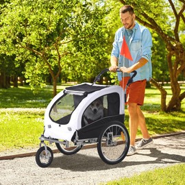 Aosom Dog Bike Trailer 2-in-1 Pet Stroller with Canopy and Storage Pockets, White