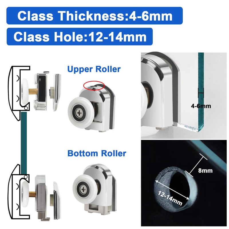 Cokritsm Shower Door Rollers, 25 mm, Shower Cubicle Rollers, 8