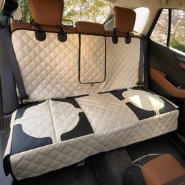 PAWPROVED Pet Bench Seat Covers for Mid-Size Sedans and SUVs, Heavy Duty Nonslip Car Seat Protector for Child Car Seat, Waterproof Back Seat Covers for Dogs and Kids, Armrest & Seatbelt Access(Beige)