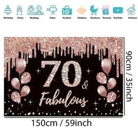 70th Birthday Decoration for Women, 70th Birthday Decoration Black and Rose Gold Glitter Spots Fabric Sign Poster Background Banner Woman 70th Birthday Party Decoration
