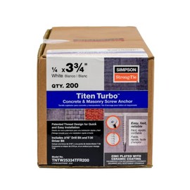 Simpson Strong-Tie TNTW25334TFR200 Titen Turbo 1/4 in. x 3-3/4 in. 6-Lobe Flat-Head Concrete and Masonry Screw, White (200-Qty)