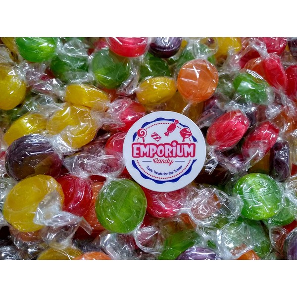 Emporium Candy Colombina Assorted Fruit Buttons - 3 lbs of Individually Wrapped Assorted Fresh Sweet Strawberry Orange Grape Raspberry Lemon Lime Bulk Candy with Refrigerator Magnet, Red
