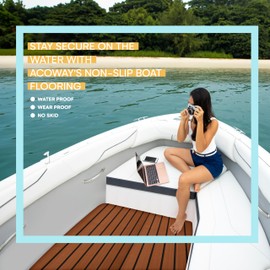 ACOWAY EVA Foam Flooring Decking Sheet 16''x94'' - Brown with Black Lines - Non-Slip Carpet with Stylish Row Design - Durable and Comfortable for Boats - Soft & Waterproof