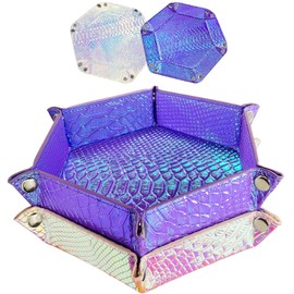SIQUK 2 Pieces Mermaid Dice Tray PU Leather Dice Trays Portable Folding Hexagon Dice Roller Tray for Dice Games Like RPG, DND and Other Table Games (Violet, Light Violet)