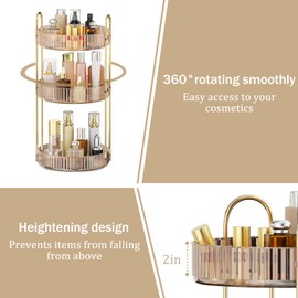MOKANI 360 Rotating Makeup Organizer for Vanity, 3 Tier Adjustable Perfume Organizer for Dresser, Multi-Function Spinning Cosmetics Skincare Storage for Bedroom, Dresser, Countertop, Amber