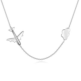 AXOMY Airplane Necklace 925 Sterling Silver Aircraft Pendant Necklace Planet Jewelry for Women or Travel Lover
