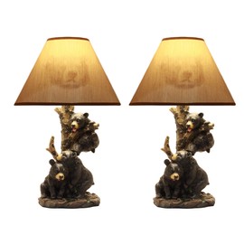 Ebros Wildlife Whimsical Climbing Black Bear Cubs Table Lamp Statue Decor with Bear Face Printed Shade Three Cuddly Sibling Bears Little Rascals Playing by Tree Desktop Lamp (Set of 2)
