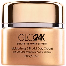 GLO24K Crema de día hidratante con oro de 24 k, antienvejecimiento con vitaminas, ácido hialurónico, colágeno