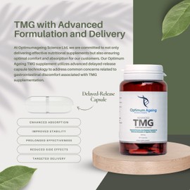 Advanced TMG Supplement Capsules - 1200mg Third Party Tested 60 Delayed Release Capsules by Optimum Ageing - Vegan Friendly Pro Trimethylglycine Supplement - High Strength