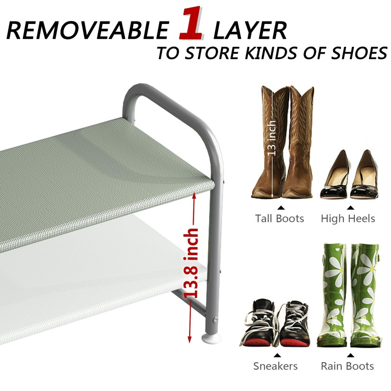 INGIORDAR Shoe Rack 2 Tier Long Storage Organizer Wide Metal