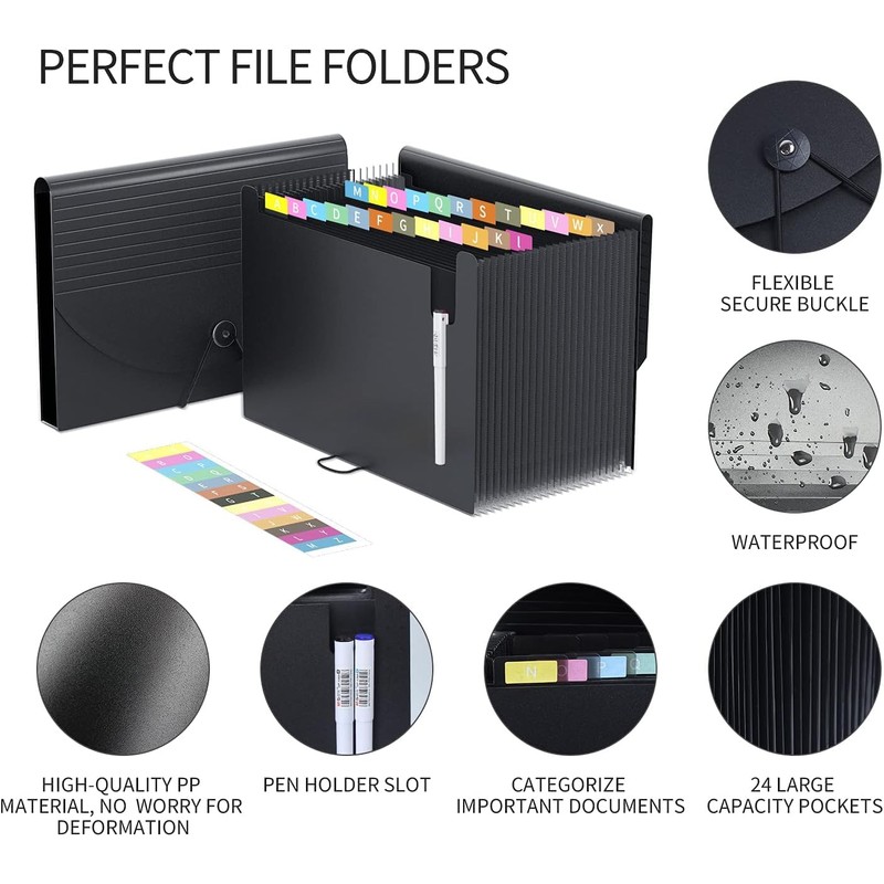 Vanulee 25 Pockets File Organiser Box File Folder,Document Organiser Concertina