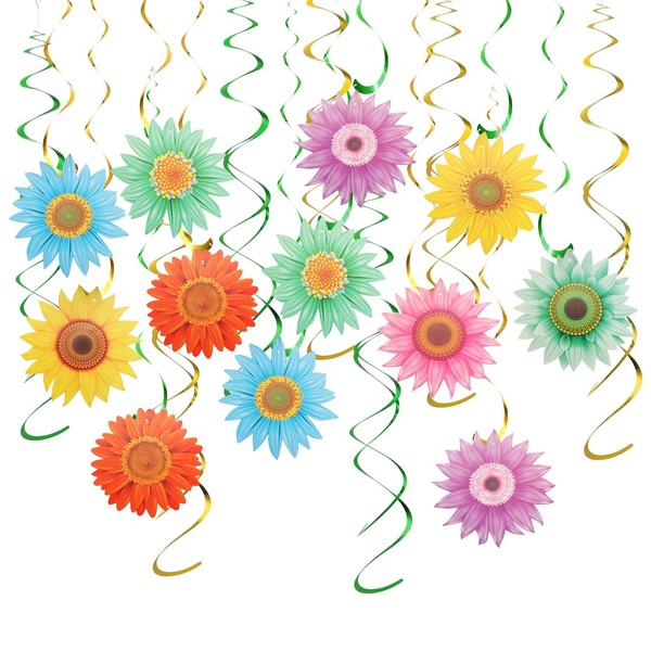 sourcing map 30pcs Spring Hanging Swirls Flower Cards Decorations, Flowers