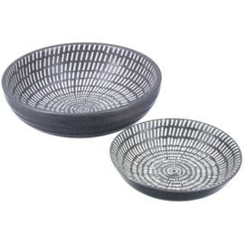 Gisela Graham Ceramic Dash Round Trinket Dish 2-Pieces Set, Dark Grey