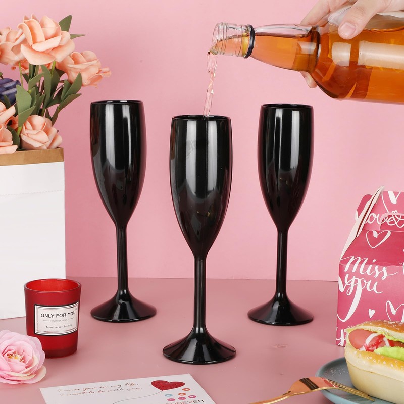 Domensi 60 Pack Black Acrylic Champagne Flutes Bulk 6 oz