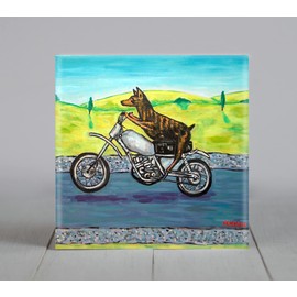 Doberman Pinscher Riding a Motorcycle dog art tile coaster gift