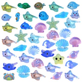 34Pcs Resin Ocean Animal Figurines, 19 Styles Mini Ocean Animal Figurines Resin Marine Animals for Adult, Multicolor Glow in The Dark Mini Resin Animals for Fish Tank Potted Garden