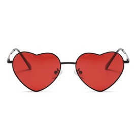 JCTAIFOO Polarised Heart Sunglasses for Women Vintage Fashion Love Shape Gold Metal Frame Cute Party Festival Glasses, black/red