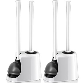Toilet Plunger and Brush with Holder, Toilet Brush and Plunger Set for 5.3-inch Toilet Drain, 2-in-1 Bathroom Cleaning Combo with Caddy Stand(2 Pack, White)
